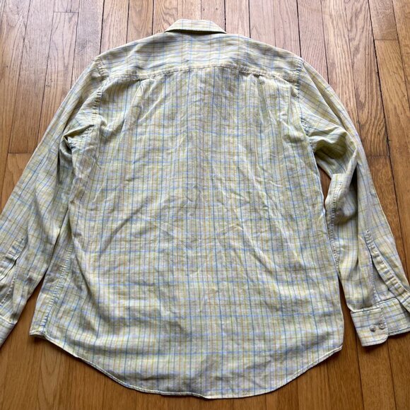 Paul Stuart Size L Yellow Green Plaid 100% Cotton Long Sleeve Button-Down Shirt - Picture 15 of 16